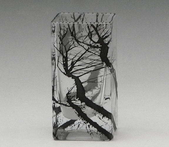 Mary Melinda Wellsandt - Etched Glass Vase, Black Tree